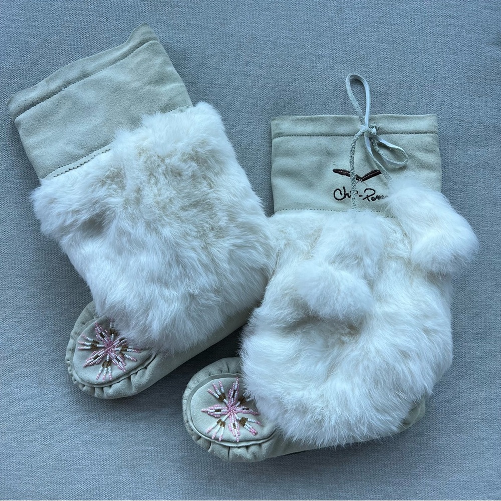 Chip & Pepper Rabbit Fur Beaded Moccasin Boots